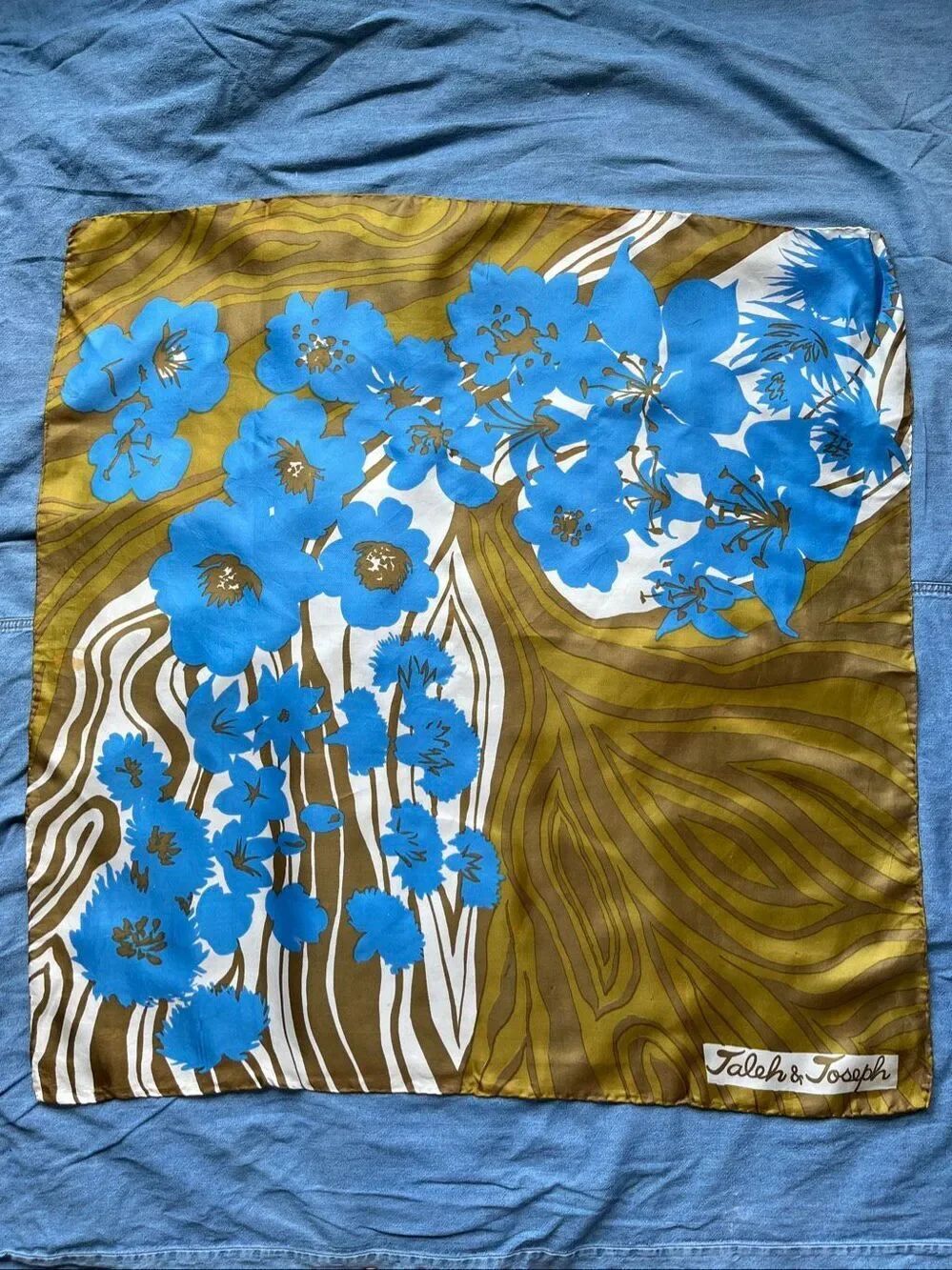 VTG Jaleh & Joseph 30” Silk Floral Abstract Art Scarf Hand Rolled Stitched Edges